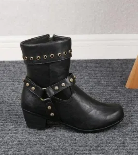 Stivali da donna Autunno Inverno Donna a metà polpaccio Pu in pelle punta tonda scarpe da donna tacco basso rivetto stivali da m